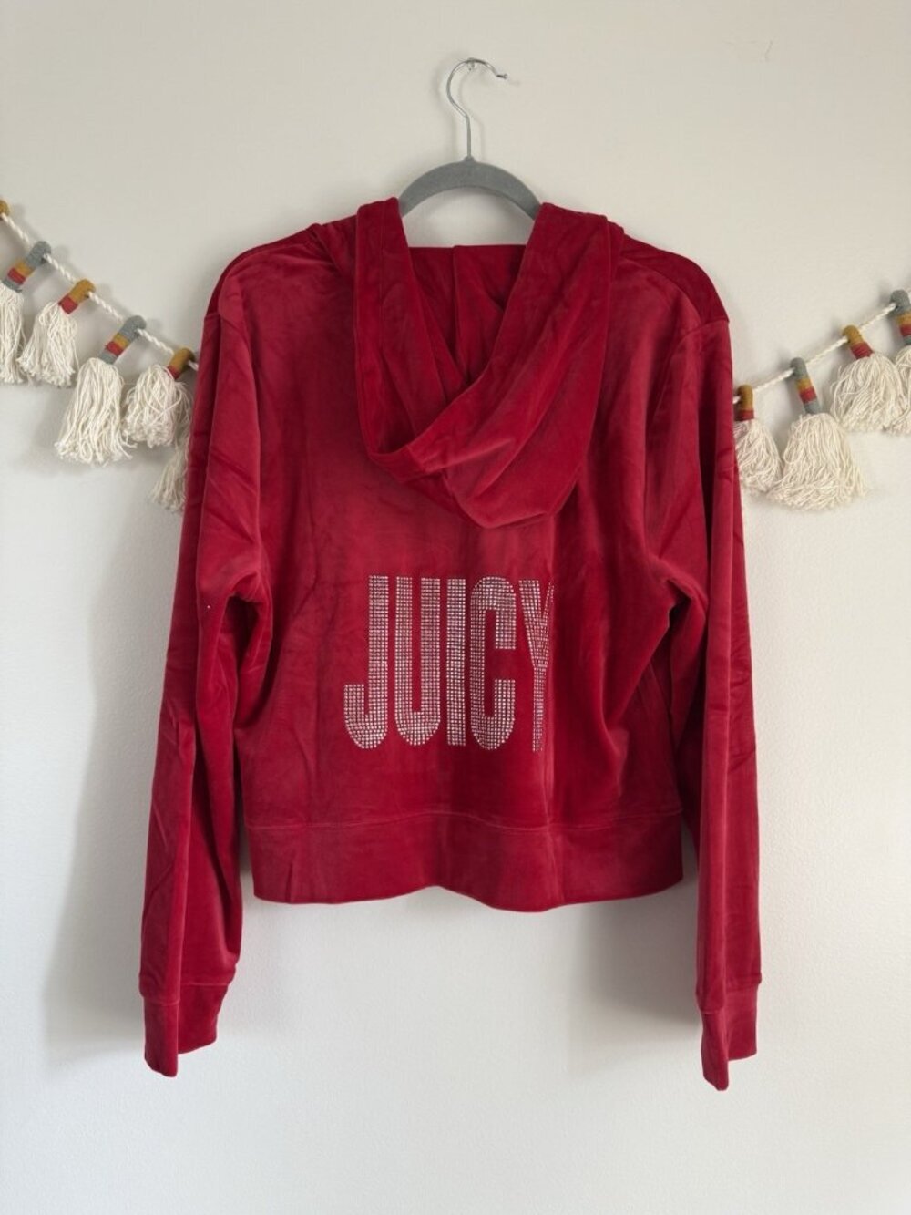 Juicy Couture Velour Hooded Track Jacket RED Full Zip Crown Bling Back NEW XXL - Picture 2 of 10